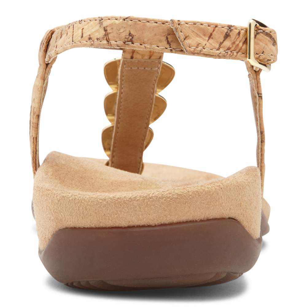 Miami T-Strap Sandal - Gold Cork