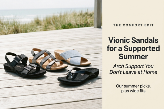 Vionic sandals with built-in arch support on a sunny New Zealand bach deck