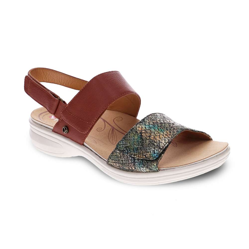 Como Adjustable Slingback Sandal - Cognac/Peacock Python