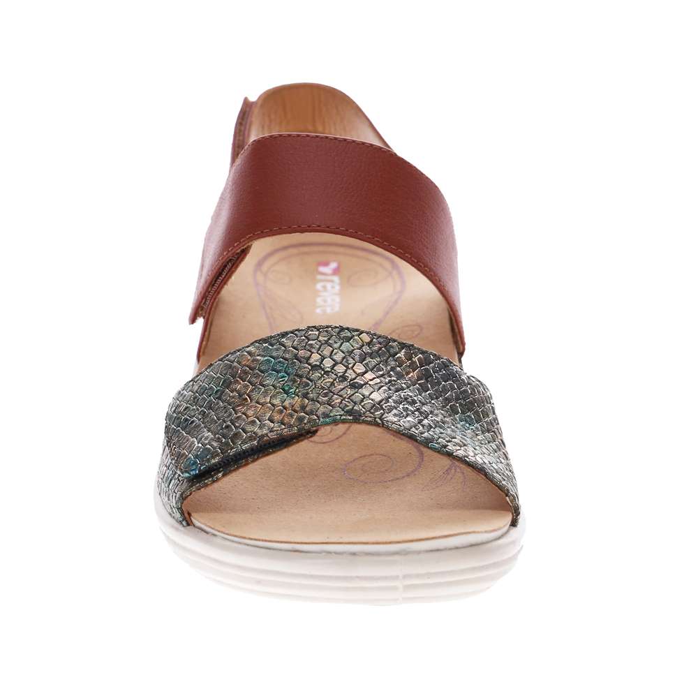 Como Adjustable Slingback Sandal - Cognac/Peacock Python