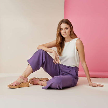 Flora Adjustable Strap Wedge - Antique rose