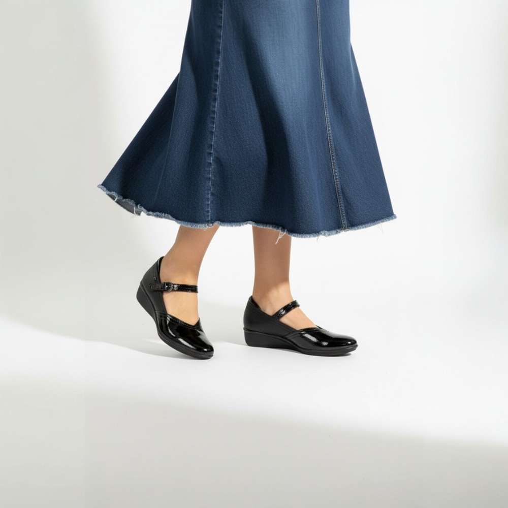 Narita Mary-Jane Flats - Black Patent